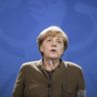 La cancillera alemana, Angela Merkel, antes de una rueda de prensa en Berlín.