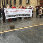 Pensionistas y sindicalistas leoneses se concentraron ayer por la mañana ante Botines. DL