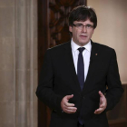 Puigdemont, durante la declaración institucional.