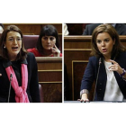 Soraya Rodríguez (izquierda) y Soraya Sáenz de Santamaría, durante sus intervenciones, este miércoles, en el Congreso.