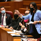 La procuradora socialista Ana Sánchez, durante su intervención en el pleno de las Cortes de CyL. R. GARCÍA