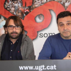 Camil Ros y Matías Carnero, en la presentación del congreso de la UGT de Catalunya.