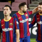 Leo Messi celebra la victoria del Barça frente al Huesca. TONI ALBIR