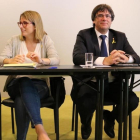 Albert Batet, Elsa Artadi, Carles Puigdemont y Josep Costa, el 18 de abril en Berlín.