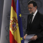 El presidente del Gobierno en funciones, Mariano Rajoy, en su comparecenccia en Moncloa el pasado domingo.