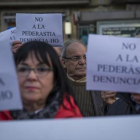 Concentración de apoyo a las víctimas de pederastia de los Maristas, el pasado febrero en Barcelona.