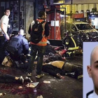 Retrato policial de Samy Aminour sobre una imagen de los atentados de París.