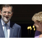 Mariano Rajoy, junto a la canciller alemana Angela Merkel, durante su encuentro en Madrid.