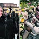 Quiñones vestida de manola en el paso del Nazareno en León; a la derecha, la princesa Ana María posa en el jardín con su perro. DL