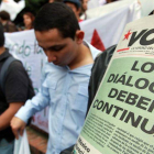 Manifestación en favor de las negociaciones de paz con las FARC, este miércoles en Bogotá.