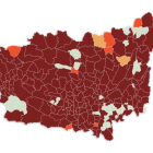 Mapa de incidencia hoy en León, municipio a municipio. MIGUEL ARGÜELLO