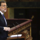 El presidente del Gobierno en funciones, Rajoy, durante su comparecencia en el Congreso. ZIPI