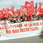 Detalle de la cabeza de la manifestación que discurrió ayer por las calles de Badajoz