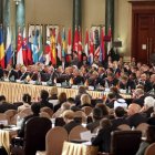 Vista general de los delegados mundiales en un momento de la conferencia.
