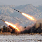 Prueba de lanzamiento de misiles en Corea del Norte.
