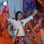 La candidata a la presidencia de Perú Keiko Fujimori durante su mitin de cierre de campaña electoral.
