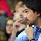 El secretario general de Podemos, Pablo Iglesias, en un acto de Podemos en Toledo, este domingo.