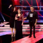 Marina Rojas en 'La voz', con Laura Pausini y Alejandro Sanz.