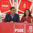 Cristina Narbona, Pedro Sánchez, Adriana Lastra y Carmen Calvo, este lunes durante la Ejecutiva del PSOE.