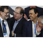Mariano Rajoy  junto al presidente del PP de Castilla y León, Juan Vicente Herrera (2i), el vicesecretario de Organización del PP, Fernando Martínez-Maillo (2d), y el vicesecretario de Asuntos Territoriales, Javier Arenas.