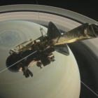 Simulación de la sonda espacial Cassini durante la fase final de acercamiento a Saturno
