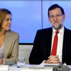 El presidente del Gobierno, Mariano Rajoy, preside junto a María Dolores de Cospedal el comité ejecutivo del PP.