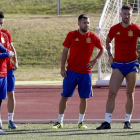 Callejón, junto a Jordi Alba y Sergio Ramosy Sergio Ramos durante el entrenamiento de este martes por la mañana en la ciudad deportiva de Las Rozas.