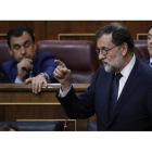 Mariano Rajoy, hoy en el Congreso respondiendo a Pablo Iglesias