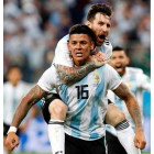 Messi celebra el 1-2 anotado por Marcos Rojo. MALTSEV