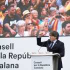 El expresidente de la Generalitat Carles Puigdemont, durante el acto político en Perpiñán.