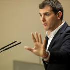 El presidente de Ciudadanos, Albert Rivera, en una rueda de prensa el pasado martes en el Congreso.