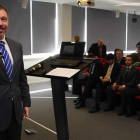 El director del Incibe, Miguel Rego, ayer ante de la presentación ante los empresarios. PEIO GARCÍA