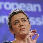 La comisaria europea de Competencia Margrethe Vestager en una rueda de prensa en Bruselas, Bélgica.