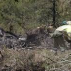 Unos operarios limpian la zona junto a la avioneta siniestrada