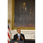 Obama, ayer, en su comparecencia en la Casa Blanca.