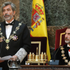 Discurso de Carlos Lesmes, presidente del Tribunal Supremo y del CGPJ, durante la apertura del año judicial. A su lado, el rey Felipe VI.