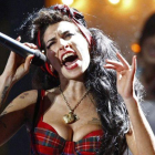 Amy Winehouse en su actuación en los Brit Awards en el 2008.