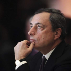 El presidente del BCE, Draghi, en el congreso de banca celebrado en Fráncfort.