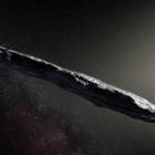 Recreación artística del asteroide Oumuamua elaborada para la NASA.