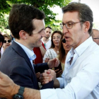 Feijóo y Casado, en el acto de campaña en A Coruña.
