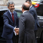 El presidente del CGPJ, Carlos Lesmes, a su llegada al TSJC, este viernes