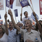 Los partidarios del ‘sí’ durante su marcha por Atenas.