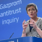 Vestager, en la rueda de prensa sobre Gazprom, este miércoles en Bruselas.