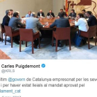 Uno de los dos tuits que ha publicado Puigdemont desde Bruselas.
