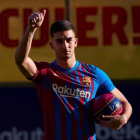 Ferran Torres en su presentación como jugador del Barça. A. GARCÍA