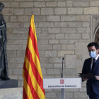 Pere Aragonès ayer, durante su comparecencia en el Palacio de la Generalitat. QUIQUE GARCÍA