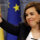 La vicepresidenta Soraya Sáenz de Santamaria, durante una rueda de prensa.