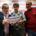 Jaime Redondo, Jesús Mencía y Jesús Marina, ayer en la sede de CC OO de Ponferrada.