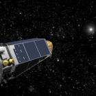 Simulación del telescopio Kepler en su misión espacial.