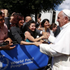 El papa Francisco, este lunes, durante su visita al Programa Mundial de Alimentos de la ONU.